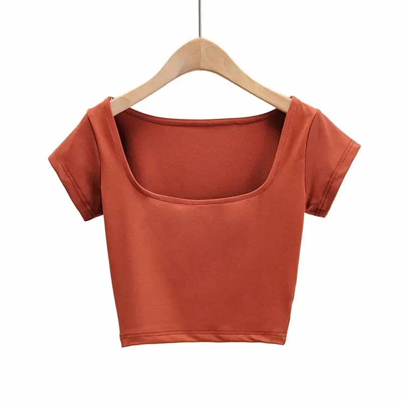 Petite Cap Square Neck Crop Short Sleeve Tee