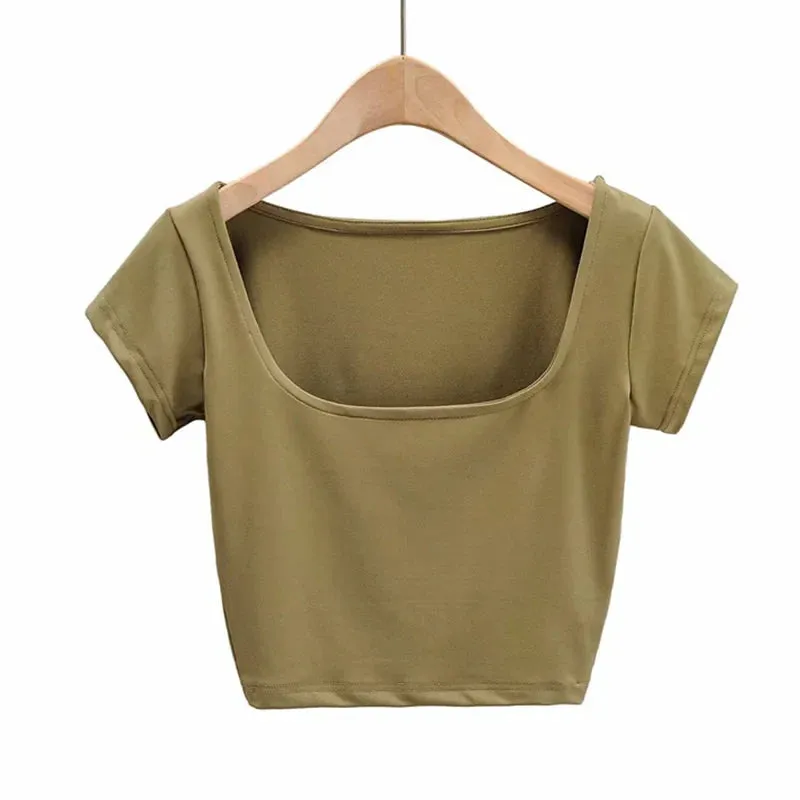 Petite Cap Square Neck Crop Short Sleeve Tee
