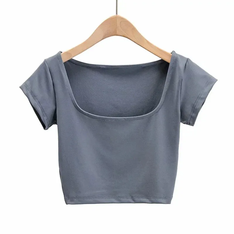 Petite Cap Square Neck Crop Short Sleeve Tee