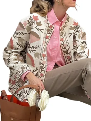 Pink floral embroidered jeans flaps jacket