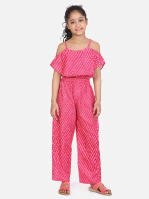 Pink Polka Off Shoulder Coordinated Pant Set