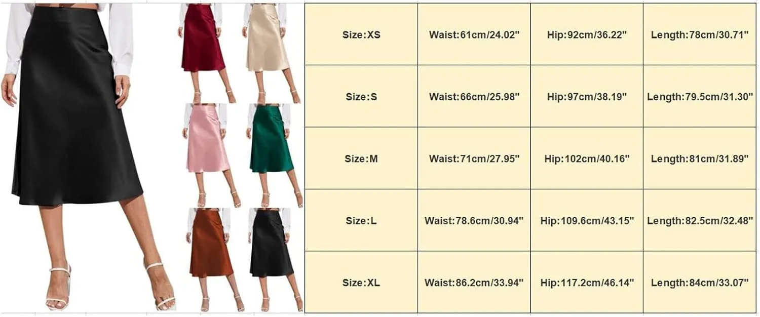 Preppy Skirts Womens High Waist Midi Skirt Solid Satin Dress Zipper Elegant Summer Skirts Cage Skirt Belt