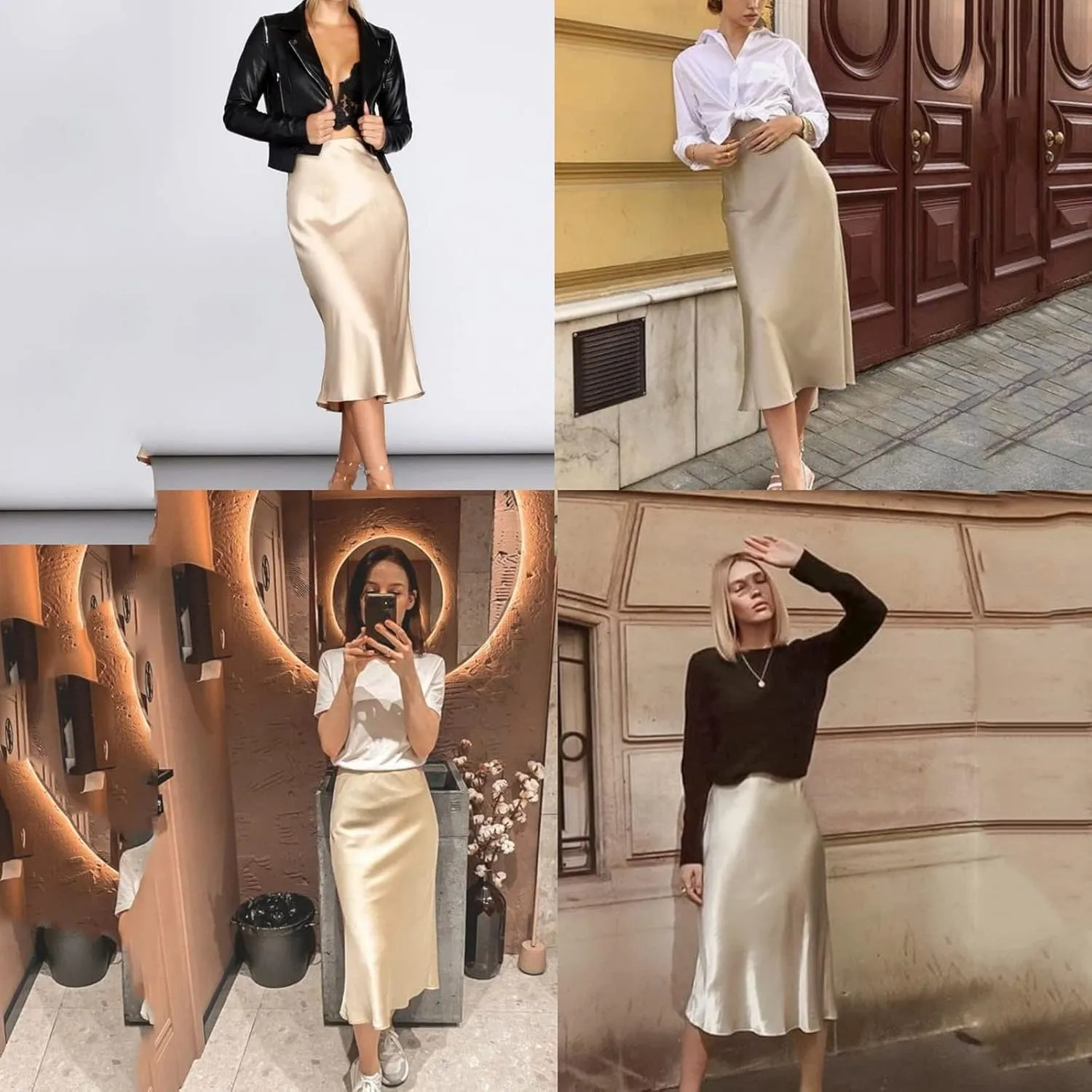 Preppy Skirts Womens High Waist Midi Skirt Solid Satin Dress Zipper Elegant Summer Skirts Cage Skirt Belt