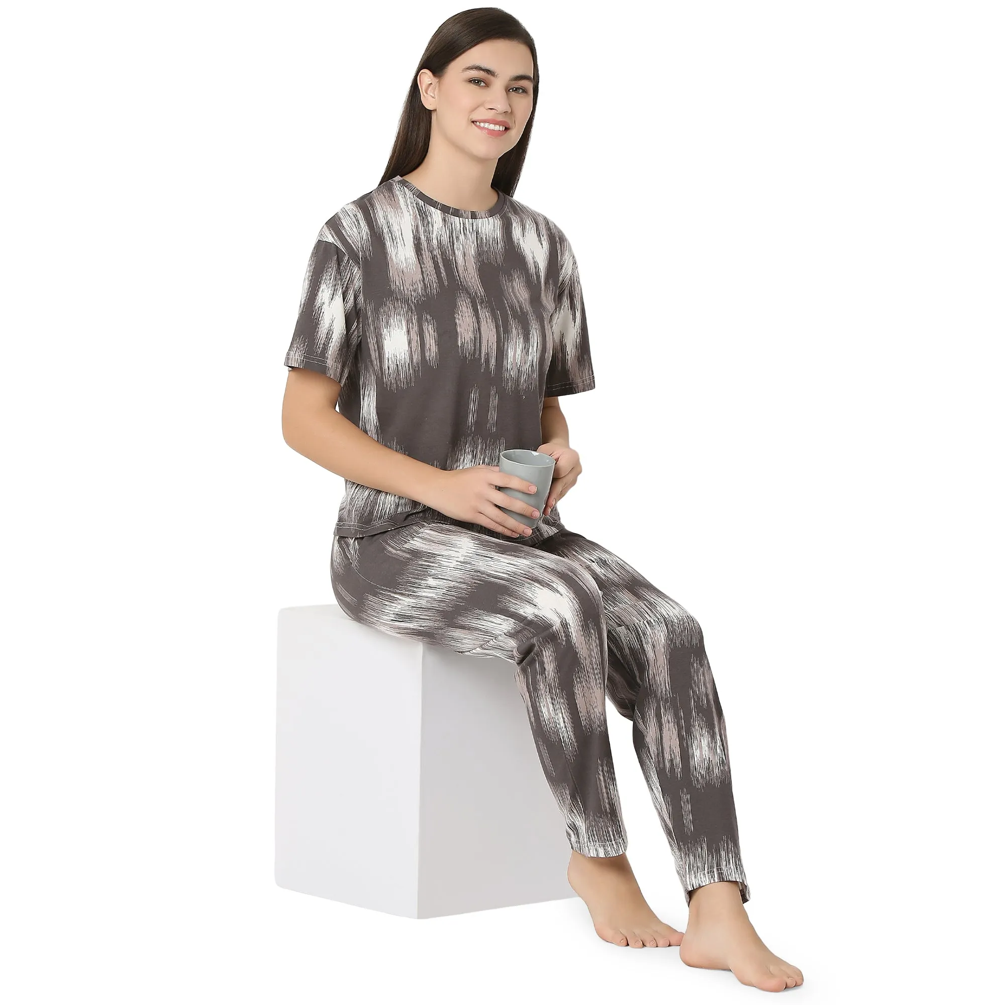 R-CS-19724 Brown Modern Abstract -Co-ord Set