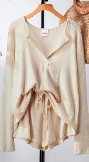RIB KNIT LOUNGEWEAR SET - CREAM