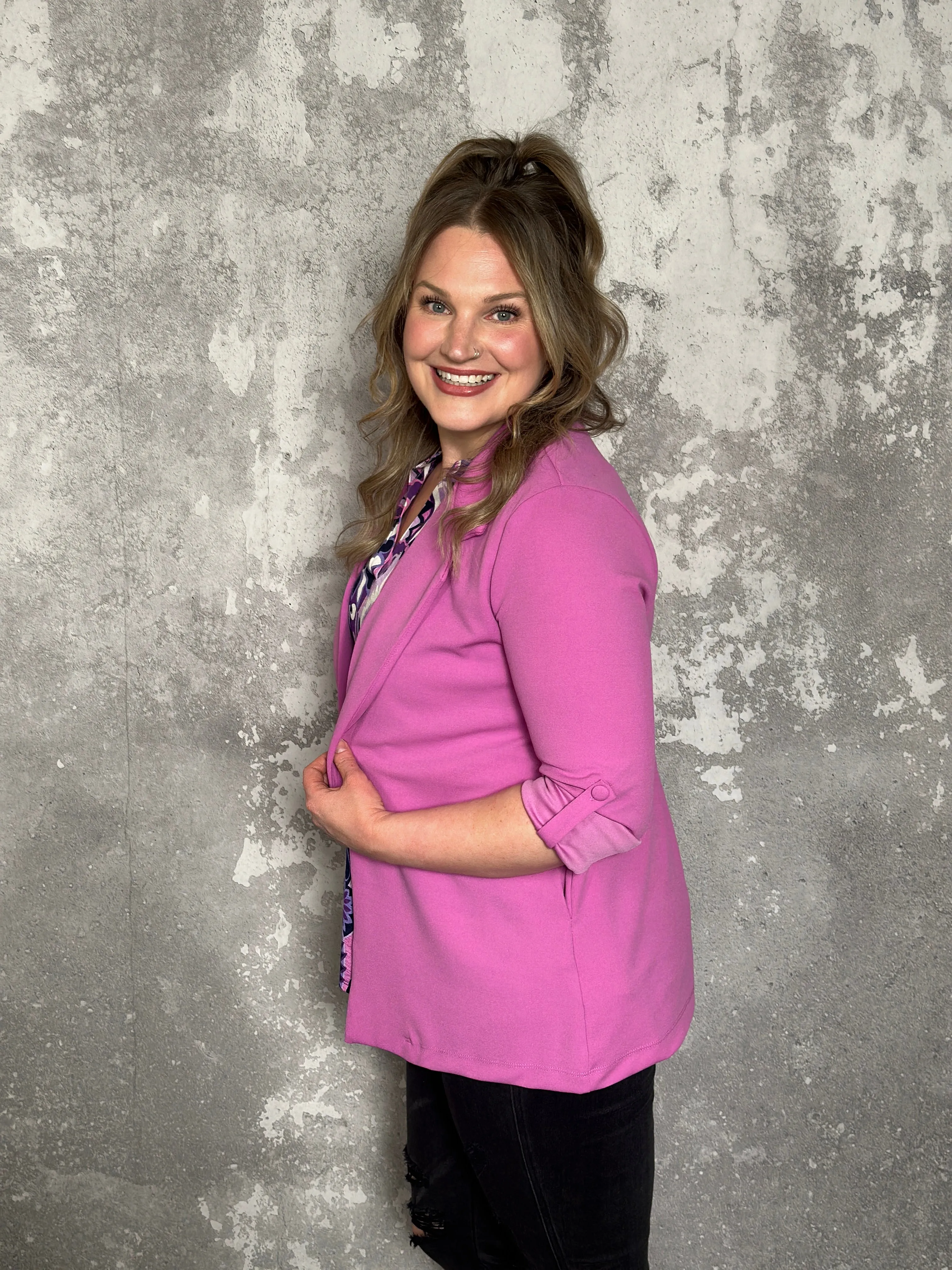 Rolled Sleeve Bantry Blazer - Mauve (Small - 3X) - FINAL SALE