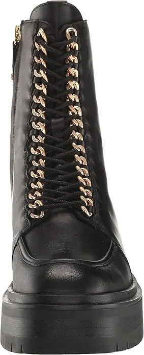 Sam Edelman Lovrin Black Leather Lace Up Rounded Toe Chunky Heeled Ankle Boots