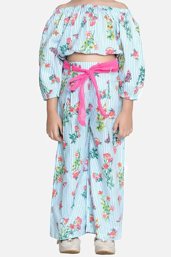 Sky Blue Striped Pant Coordinated Set