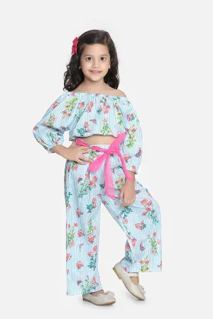Sky Blue Striped Pant Coordinated Set
