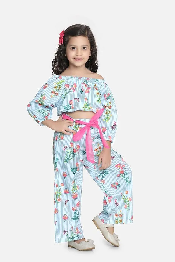 Sky Blue Striped Pant Coordinated Set