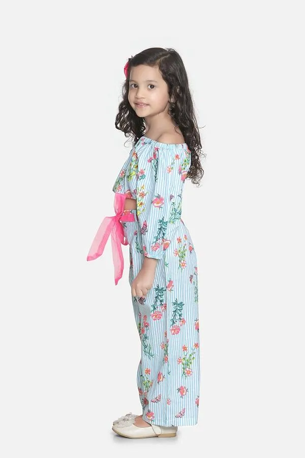 Sky Blue Striped Pant Coordinated Set