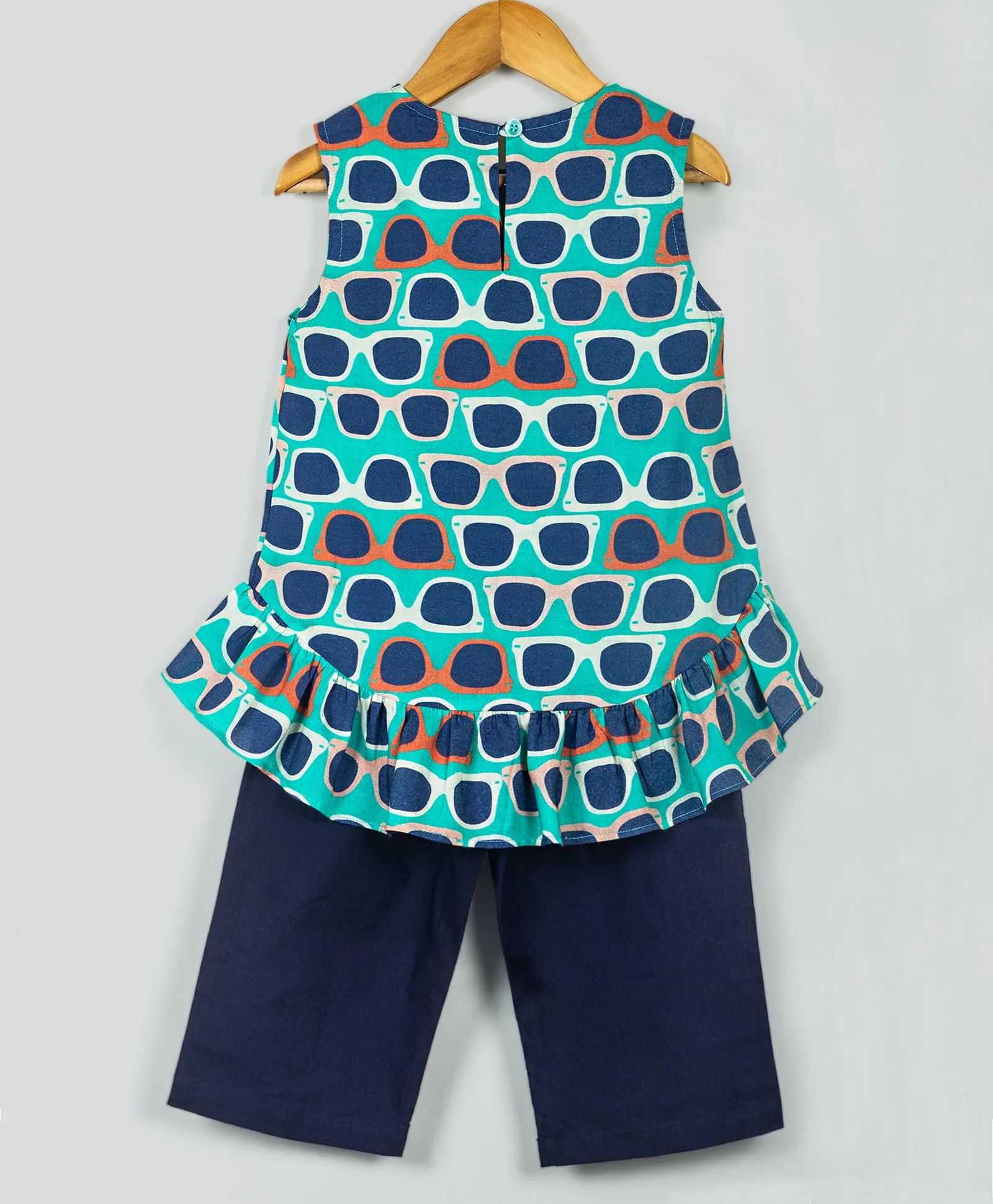 Sleeveless Sunglasses Print Top With Palazzo - Blue