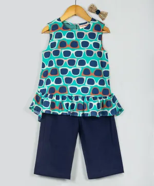 Sleeveless Sunglasses Print Top With Palazzo - Blue