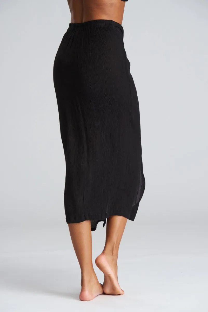South Beach Black Crinkle Midi Length Twist Beach Skirt