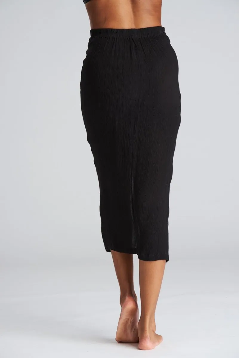 South Beach Black Crinkle Midi Length Twist Beach Skirt