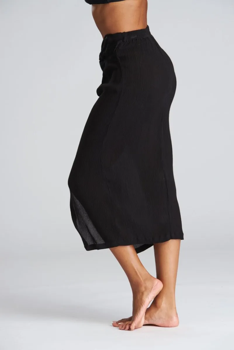 South Beach Black Crinkle Midi Length Twist Beach Skirt