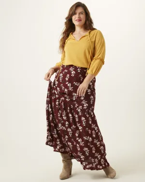 Stacy Ruffle-Hem Maxi Skirt | Burgundy / Pink