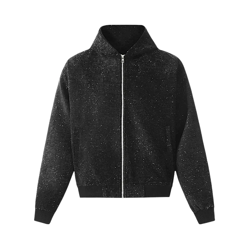 Textured bouclé with lurex zip front hoodie