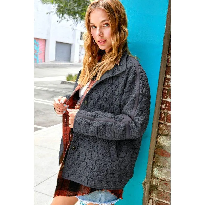 The Rosie Quilted Jacket In Burgundy, Gray, Or Camel