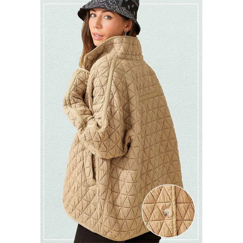 The Rosie Quilted Jacket In Burgundy, Gray, Or Camel