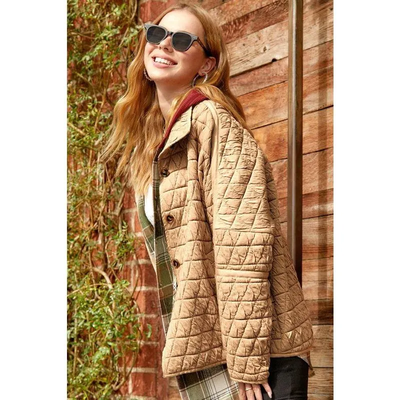 The Rosie Quilted Jacket In Burgundy, Gray, Or Camel