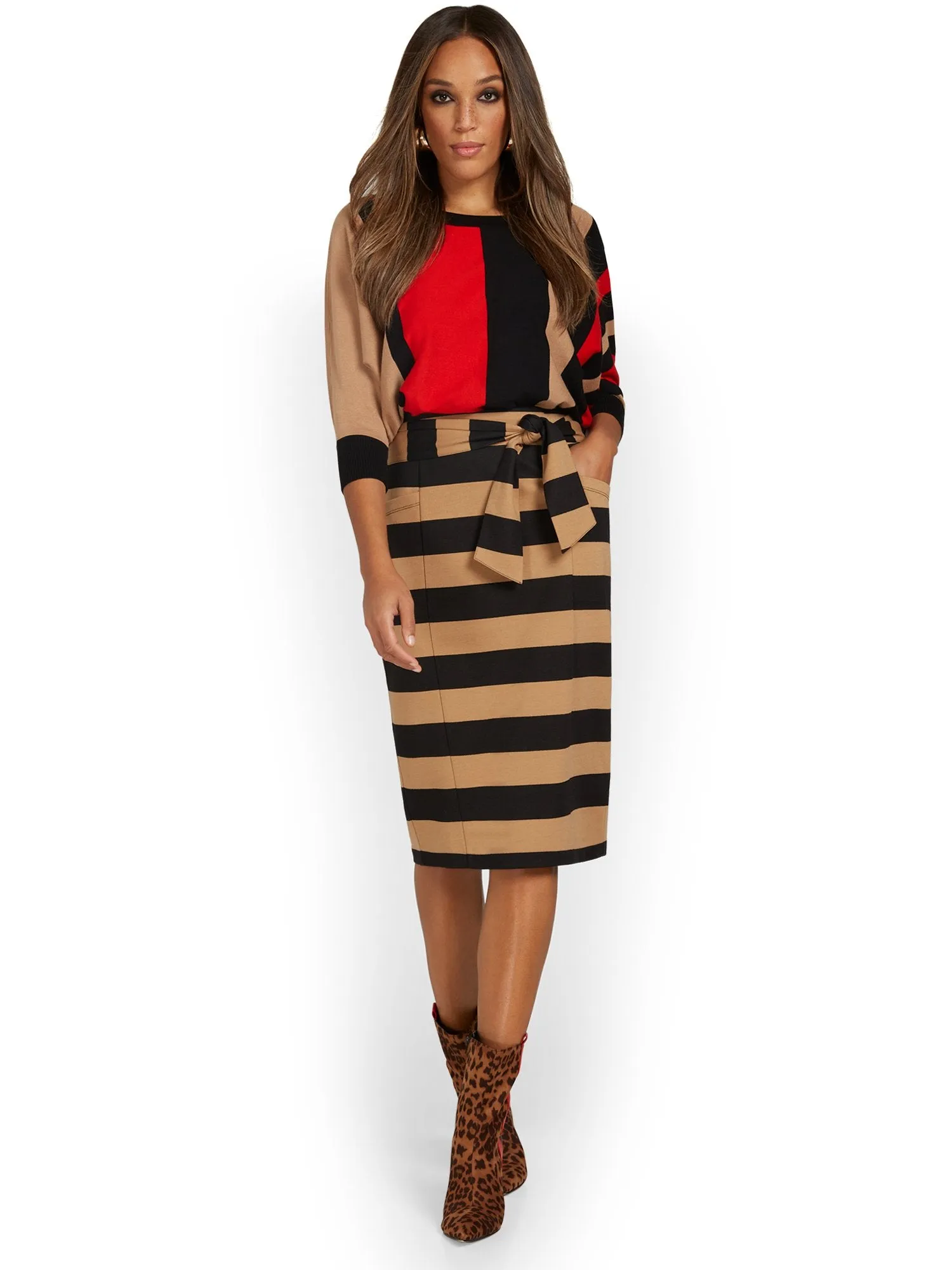 Tie-Waist Striped Ponte Skirt - Superflex
