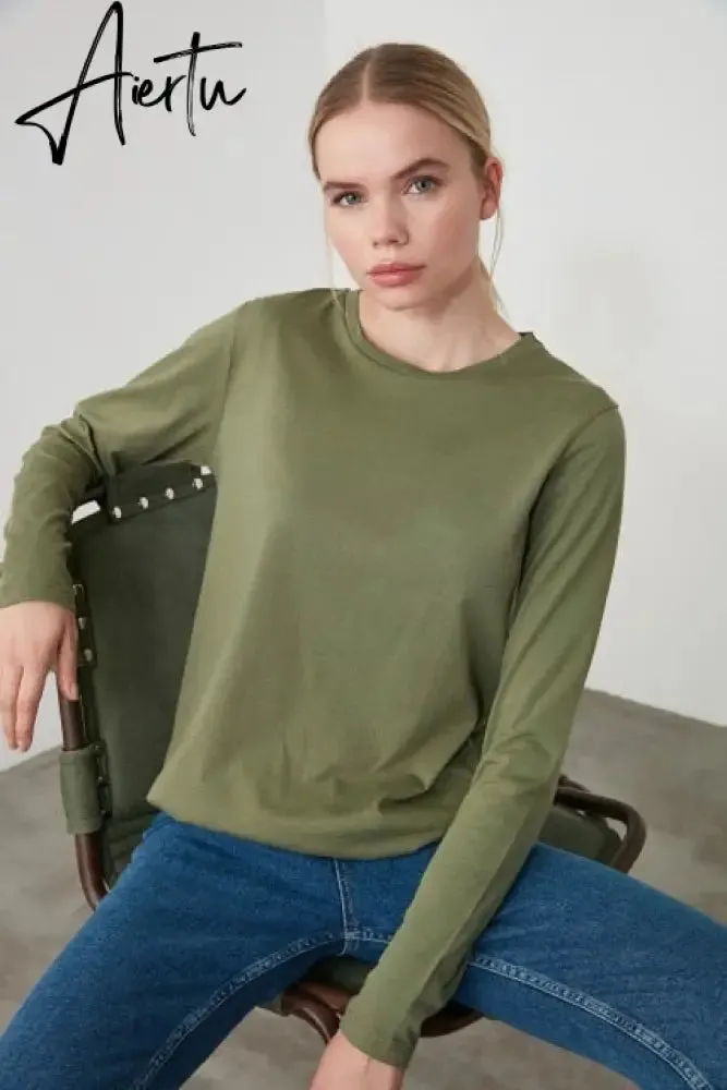 Trendyol Long Sleeve Cycling Neck Basic Knitted T-Shirt TWOAW21TS0098 футболка топ футболка женский tops футболки топ женский топы