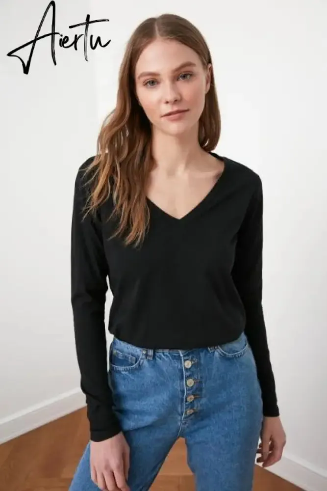 Trendyol Long Sleeve Cycling Neck Basic Knitted T-Shirt TWOAW21TS0098 футболка топ футболка женский tops футболки топ женский топы