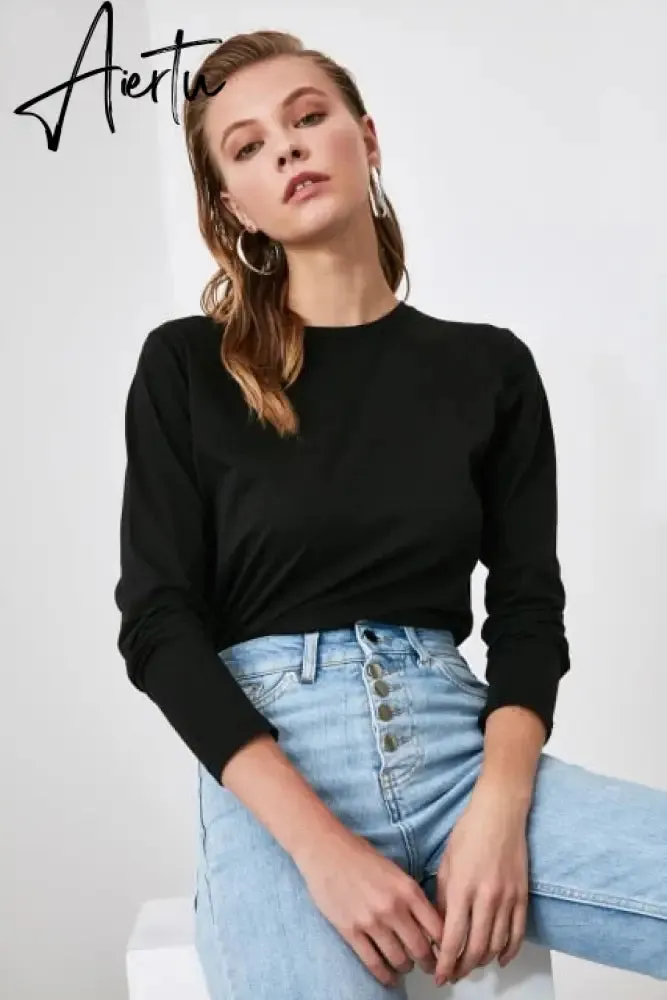 Trendyol Long Sleeve Cycling Neck Basic Knitted T-Shirt TWOAW21TS0098 футболка топ футболка женский tops футболки топ женский топы
