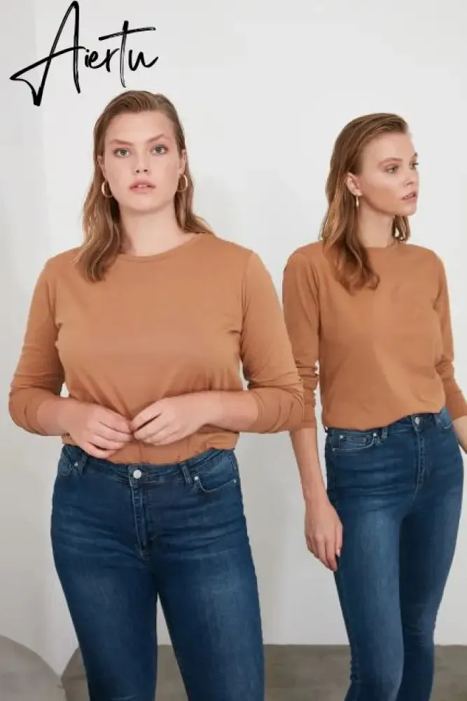 Trendyol Long Sleeve Cycling Neck Basic Knitted T-Shirt TWOAW21TS0098 футболка топ футболка женский tops футболки топ женский топы