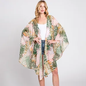 Tropical Leaf Print Swimsuit Shawl Cover Up
