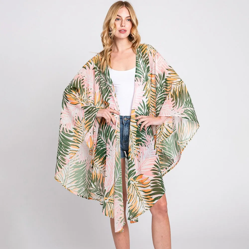 Tropical Leaf Print Swimsuit Shawl Cover Up