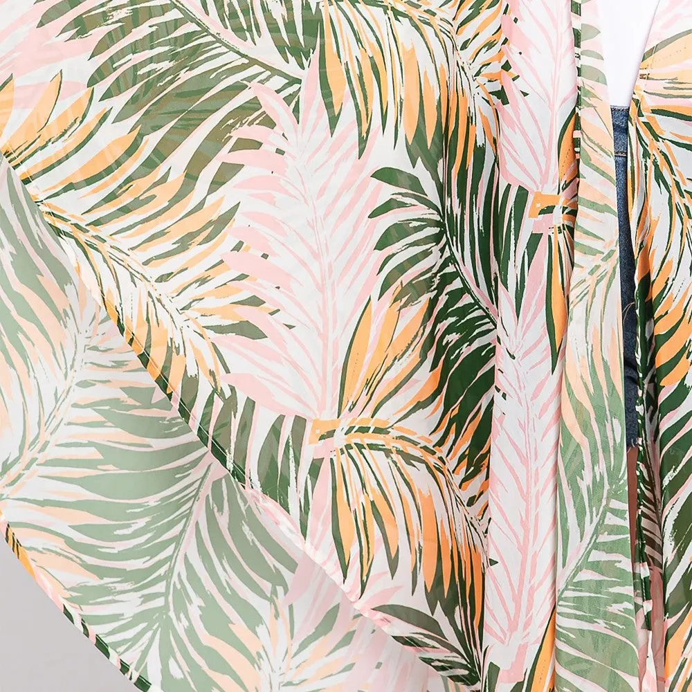 Tropical Leaf Print Swimsuit Shawl Cover Up