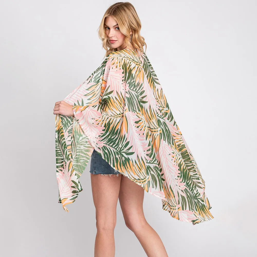 Tropical Leaf Print Swimsuit Shawl Cover Up