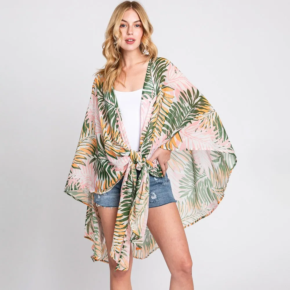 Tropical Leaf Print Swimsuit Shawl Cover Up