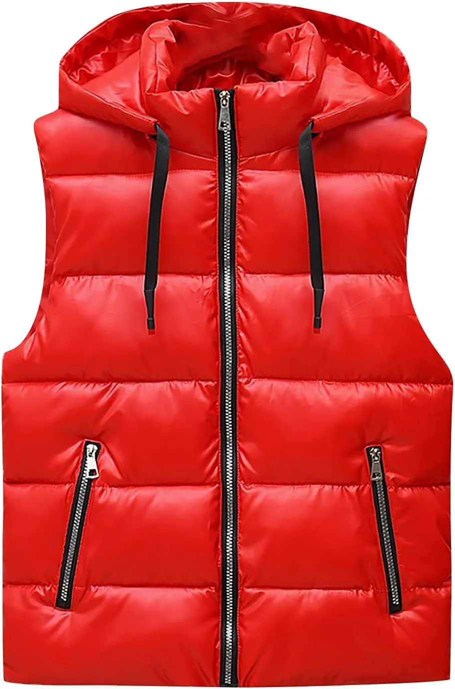 tuduoms Womens Hooded Shiny Puffer Vest Lightweight Waterproof Slim Sleeveless Quilted Removable Hooded Winter Down Vest Coat