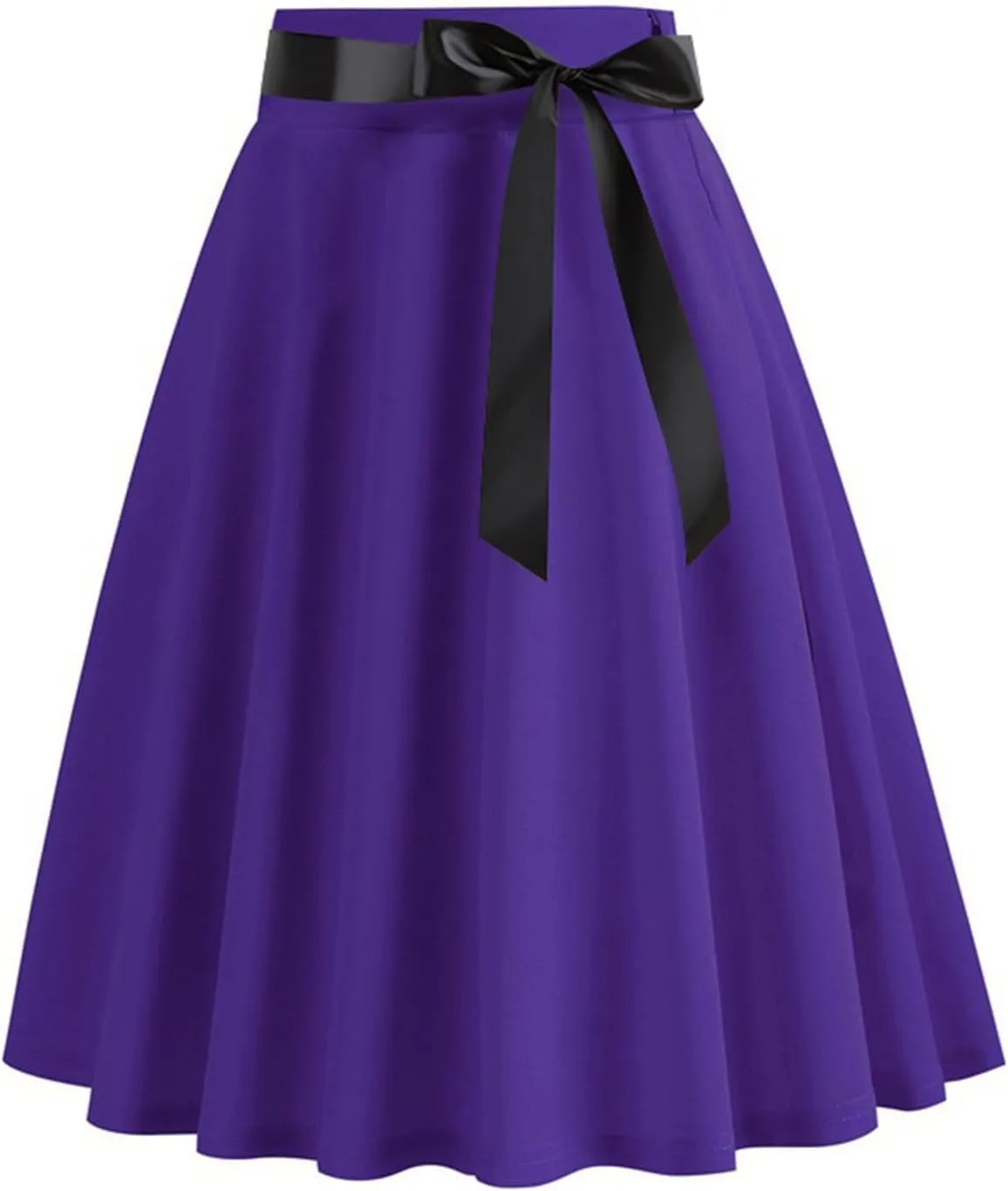 Women Knee Length 50s Retro Skirts Vintage Hepburn Rockabilly Skirts High Waist Flared A-Line Swing Skirt with Belt