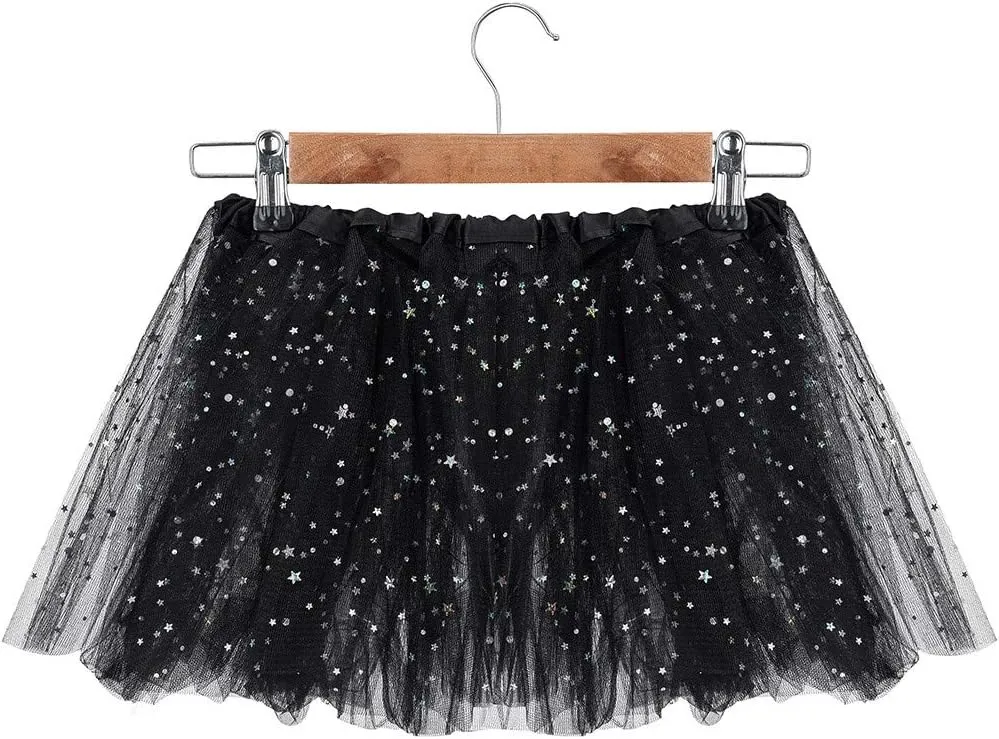 Womens Small Bulb Pleated Princess Skirt Fashion Star Sequin Mini Skirts Tulle Bubble Tutu Skirt Prom Party Shiny Skirt