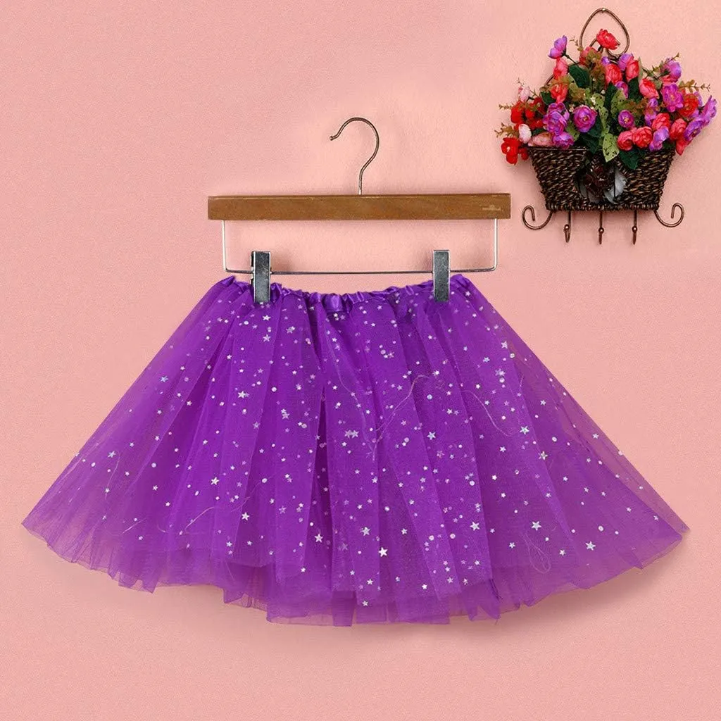 Womens Small Bulb Pleated Princess Skirt Fashion Star Sequin Mini Skirts Tulle Bubble Tutu Skirt Prom Party Shiny Skirt
