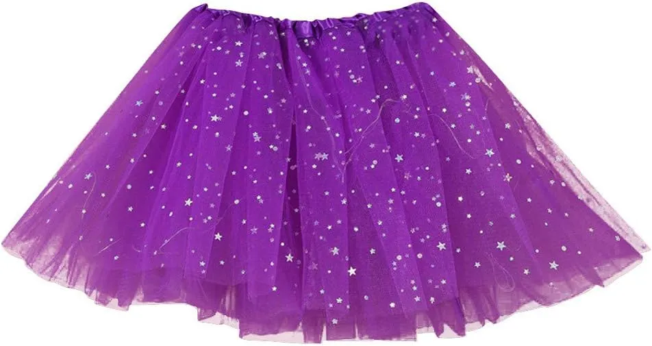 Womens Small Bulb Pleated Princess Skirt Fashion Star Sequin Mini Skirts Tulle Bubble Tutu Skirt Prom Party Shiny Skirt