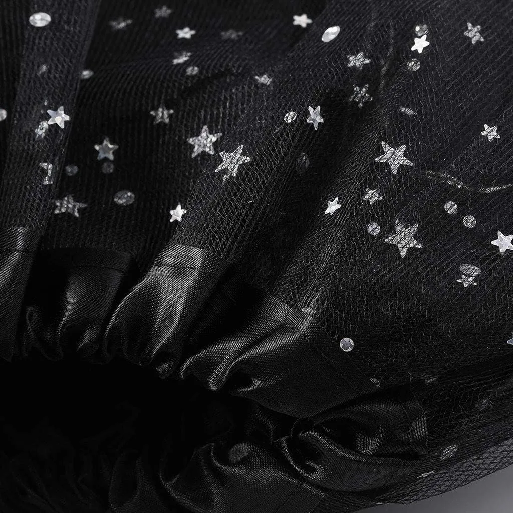 Womens Small Bulb Pleated Princess Skirt Fashion Star Sequin Mini Skirts Tulle Bubble Tutu Skirt Prom Party Shiny Skirt