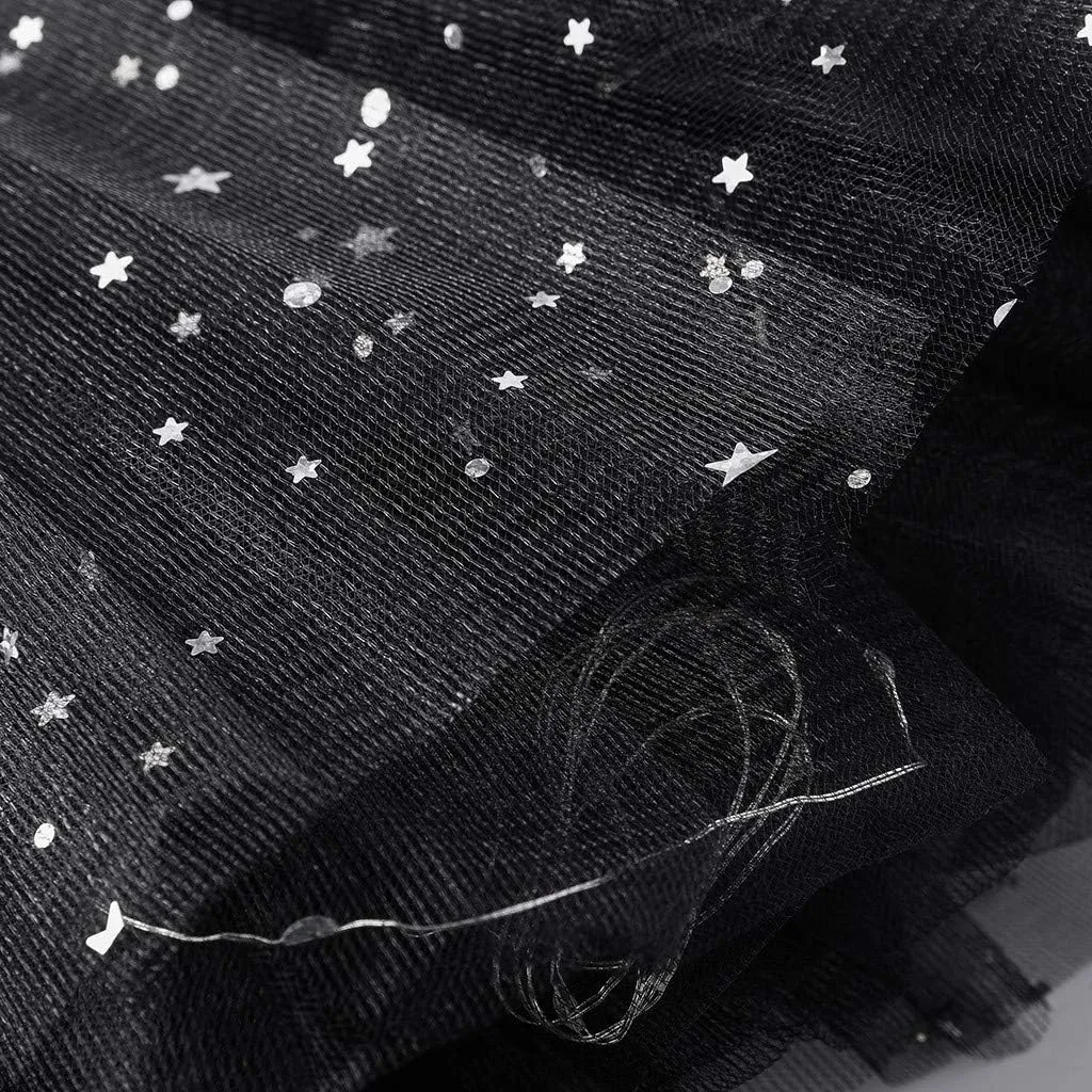 Womens Small Bulb Pleated Princess Skirt Fashion Star Sequin Mini Skirts Tulle Bubble Tutu Skirt Prom Party Shiny Skirt