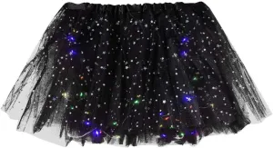 Womens Small Bulb Pleated Princess Skirt Fashion Star Sequin Mini Skirts Tulle Bubble Tutu Skirt Prom Party Shiny Skirt