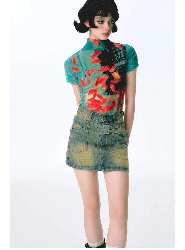 Womens Tie-Dye Bodycon Crop Top  Short Sleeve Y2K Coquette Kawaii Aesthetic Tee