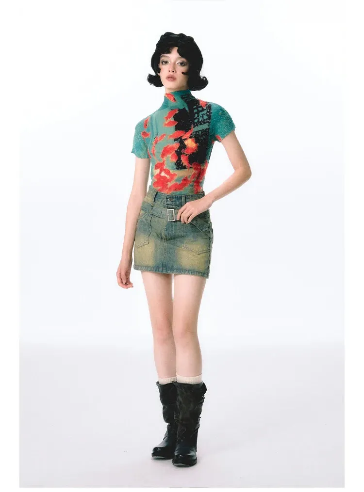 Womens Tie-Dye Bodycon Crop Top  Short Sleeve Y2K Coquette Kawaii Aesthetic Tee