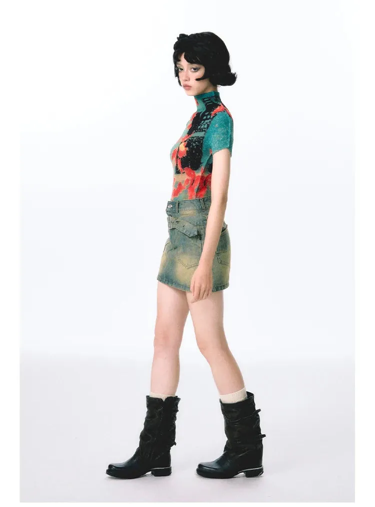 Womens Tie-Dye Bodycon Crop Top  Short Sleeve Y2K Coquette Kawaii Aesthetic Tee