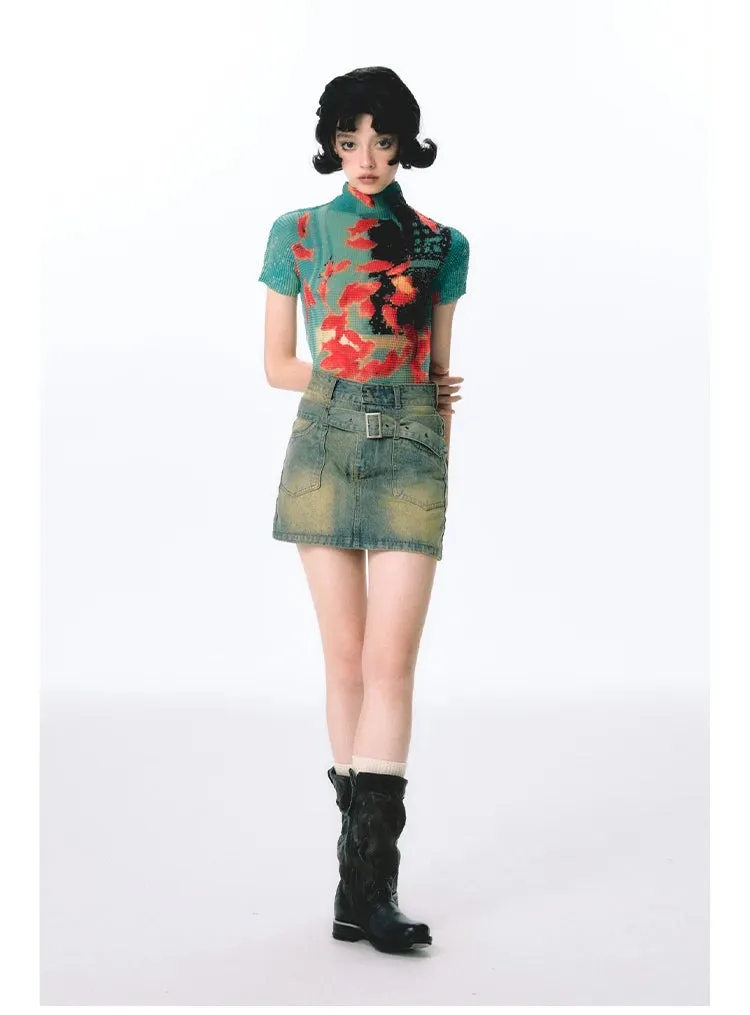 Womens Tie-Dye Bodycon Crop Top  Short Sleeve Y2K Coquette Kawaii Aesthetic Tee