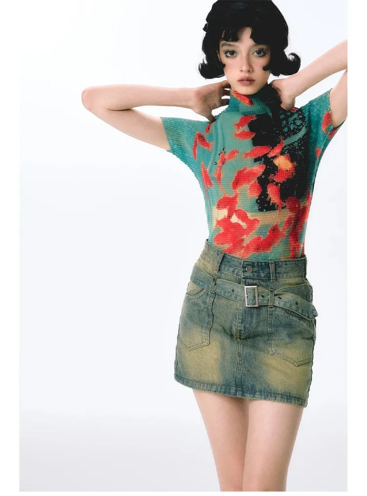 Womens Tie-Dye Bodycon Crop Top  Short Sleeve Y2K Coquette Kawaii Aesthetic Tee