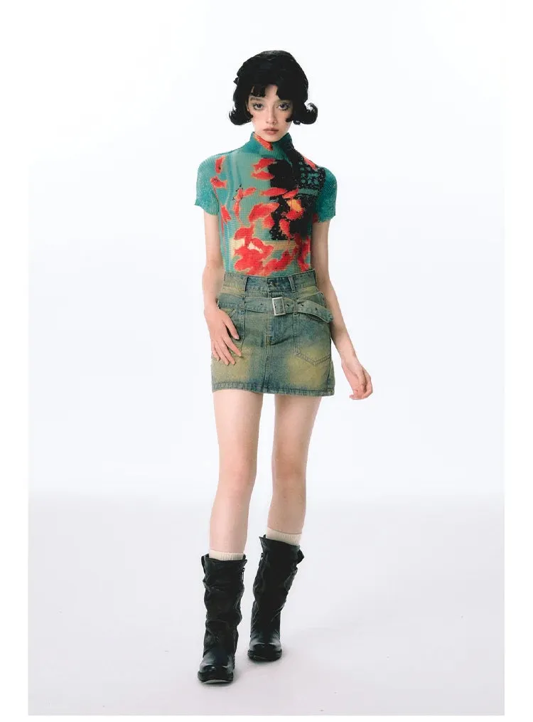 Womens Tie-Dye Bodycon Crop Top  Short Sleeve Y2K Coquette Kawaii Aesthetic Tee