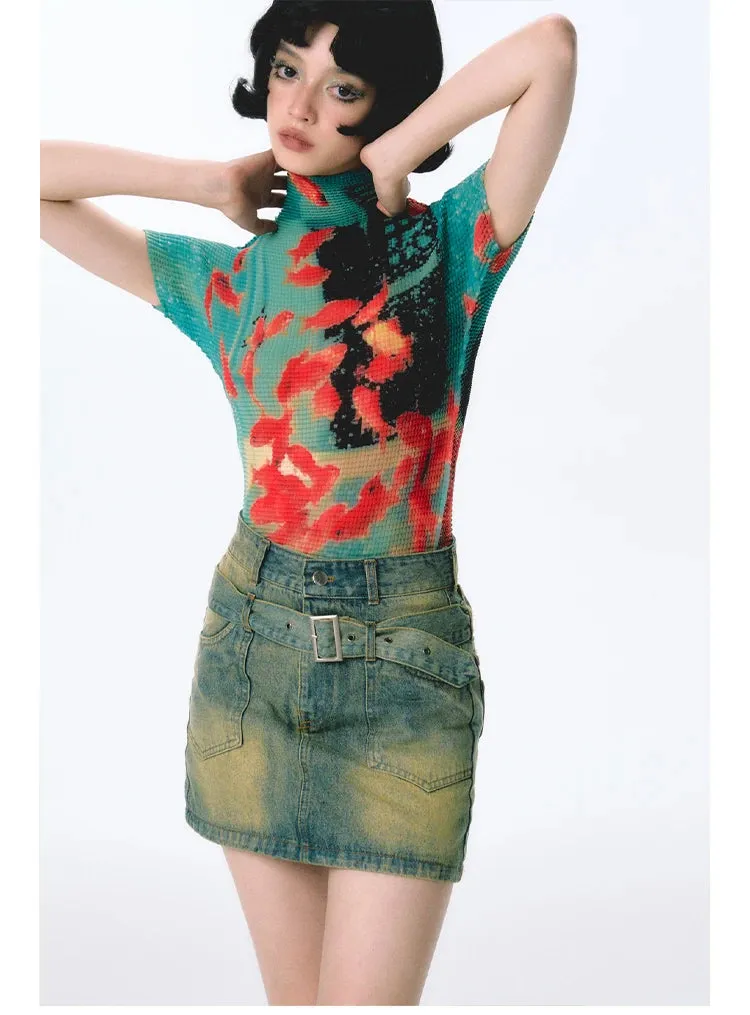 Womens Tie-Dye Bodycon Crop Top  Short Sleeve Y2K Coquette Kawaii Aesthetic Tee